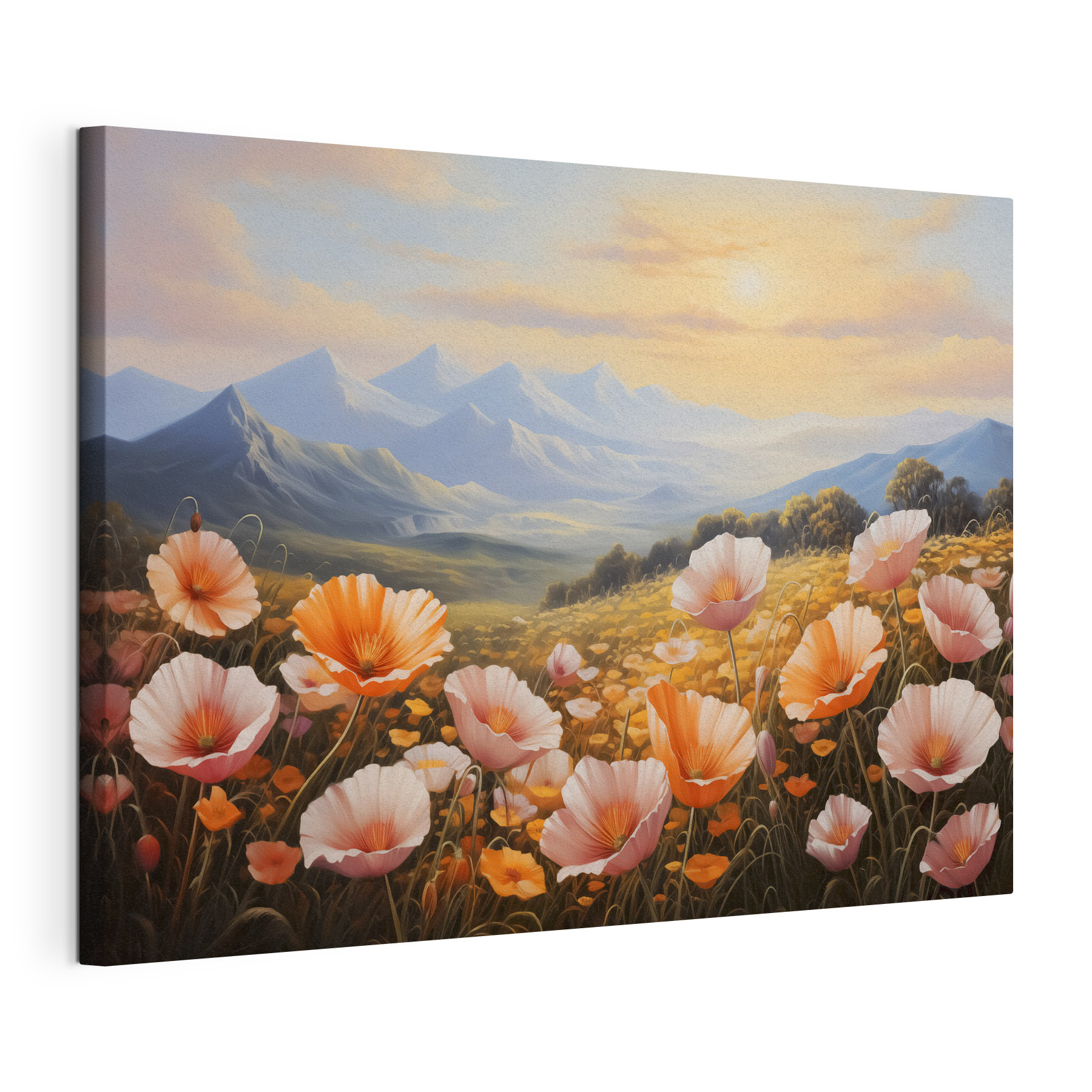 Field of flowers with mountains in the background