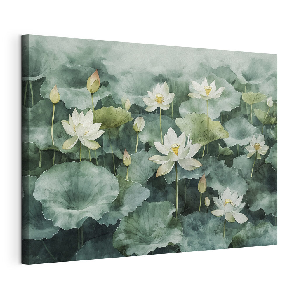 Group of white flowers and green leaves