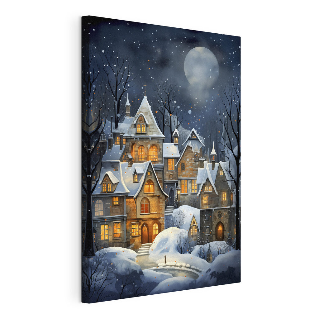 Snow covered houses in a snowy forest
