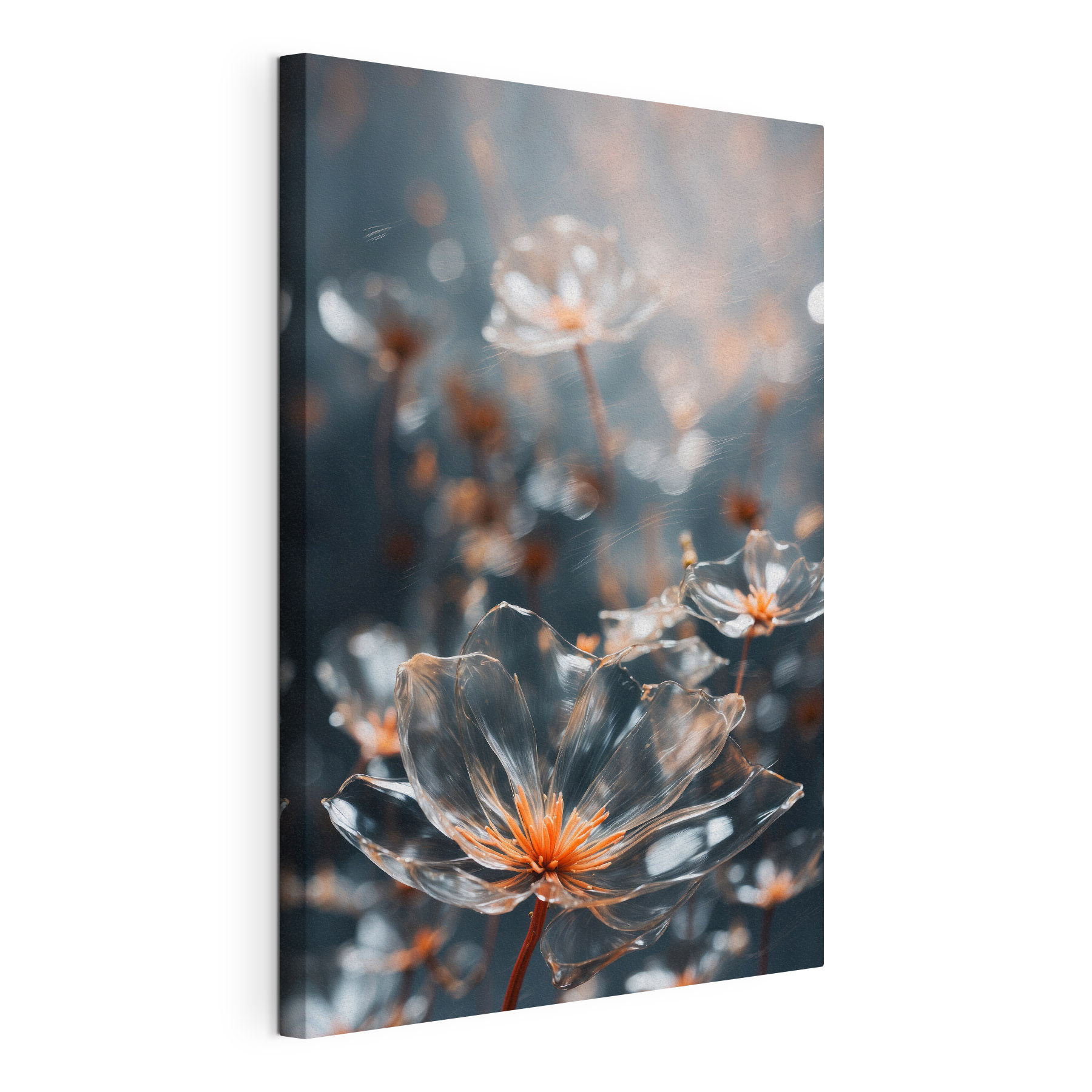 Transparent flowers with orange centers
