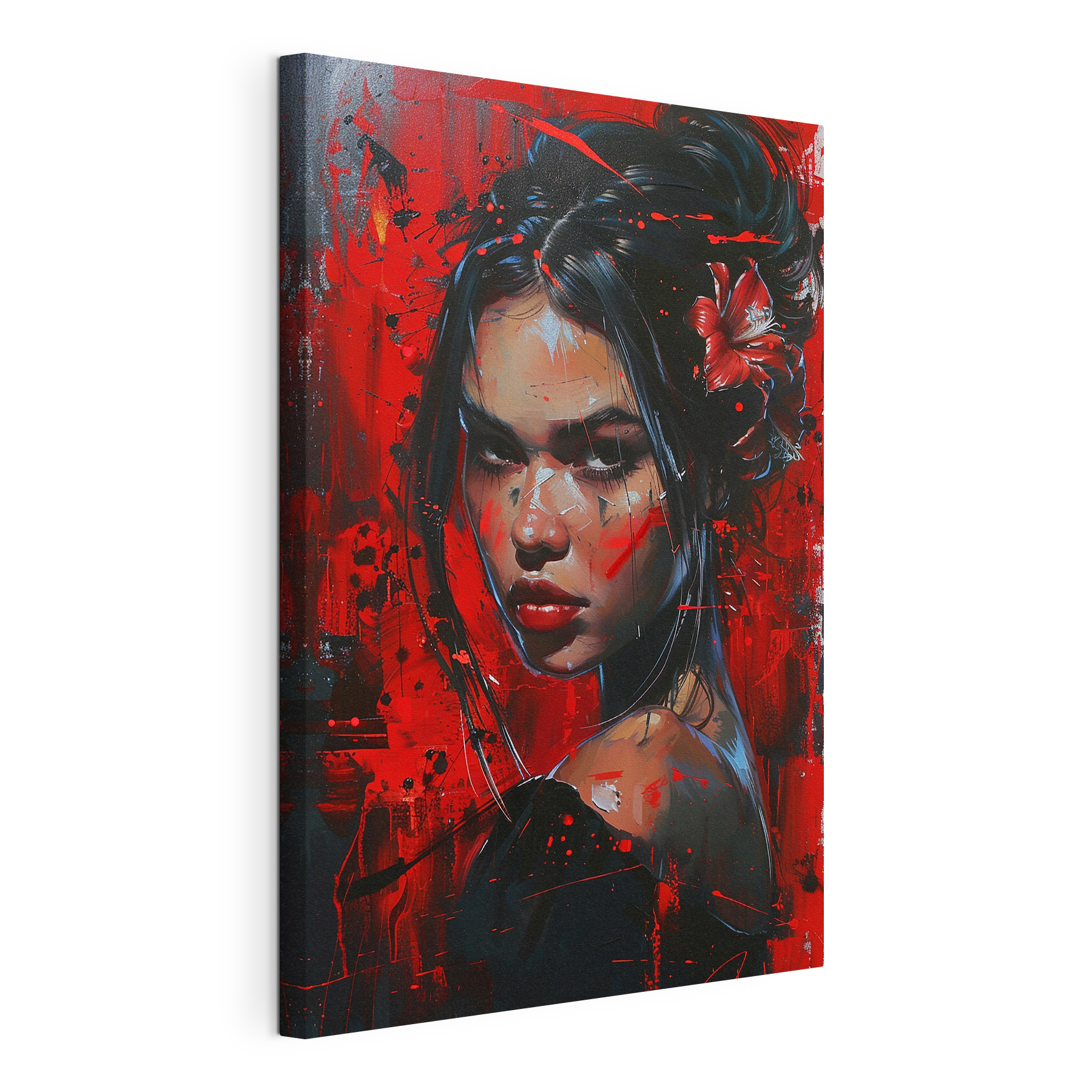 Painting of a woman with red paint Painting of a woman with red paint