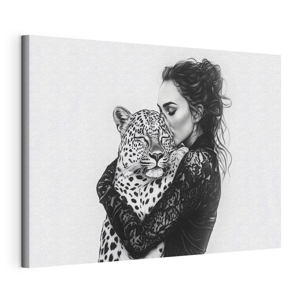 Woman hugging a leopard Woman hugging a leopard