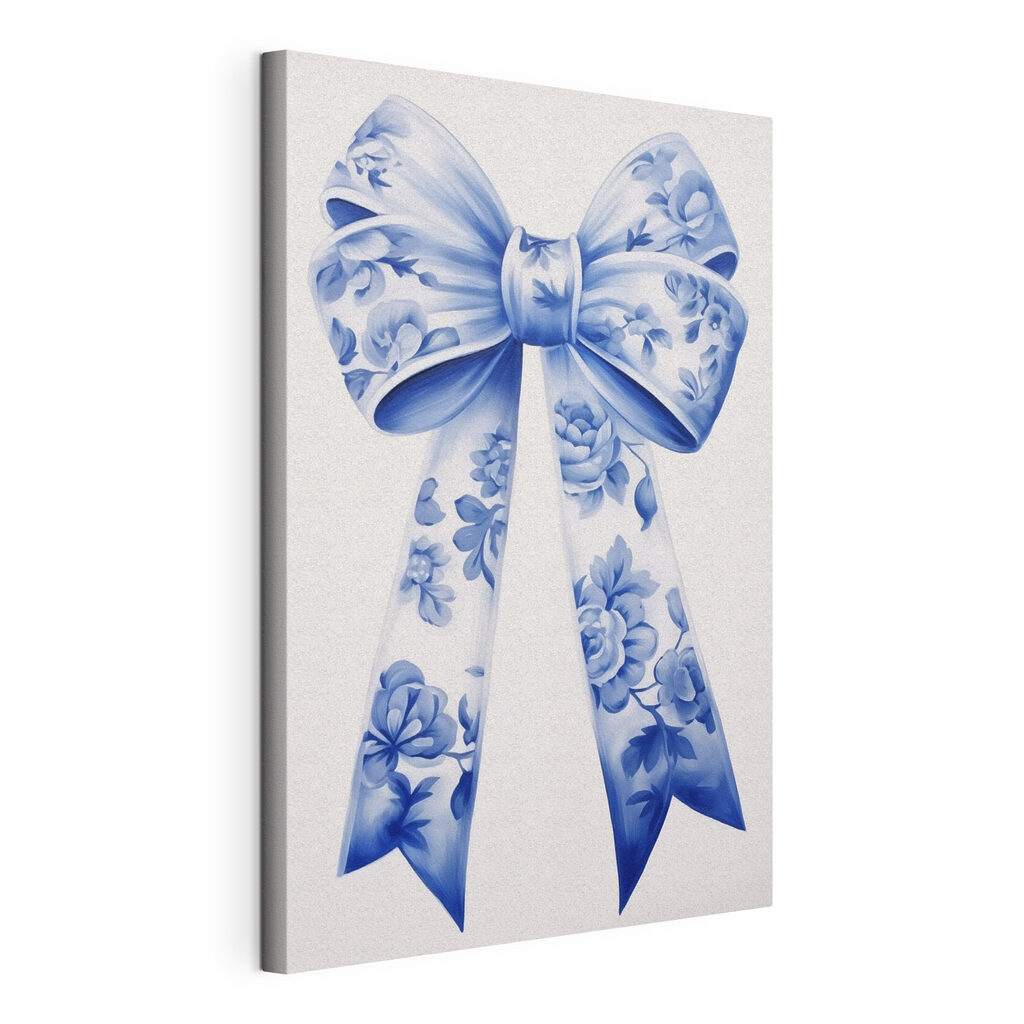 Blue and white floral bow