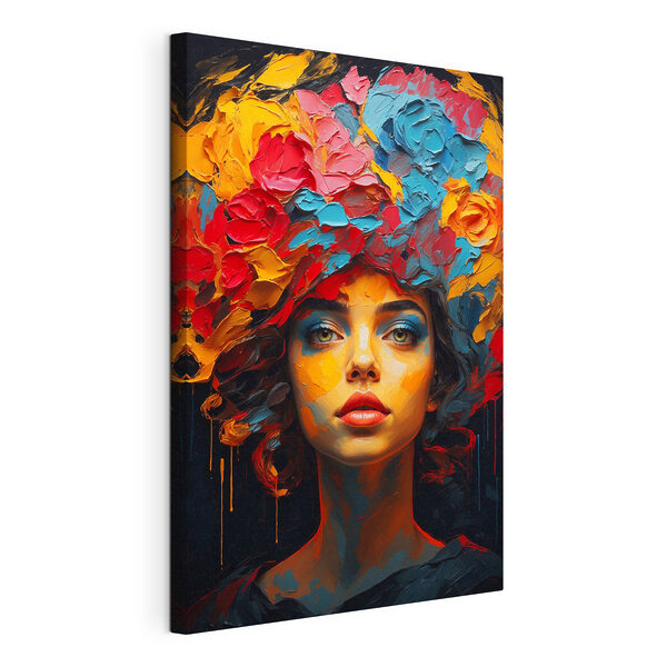 Woman with colorful flowers on her head