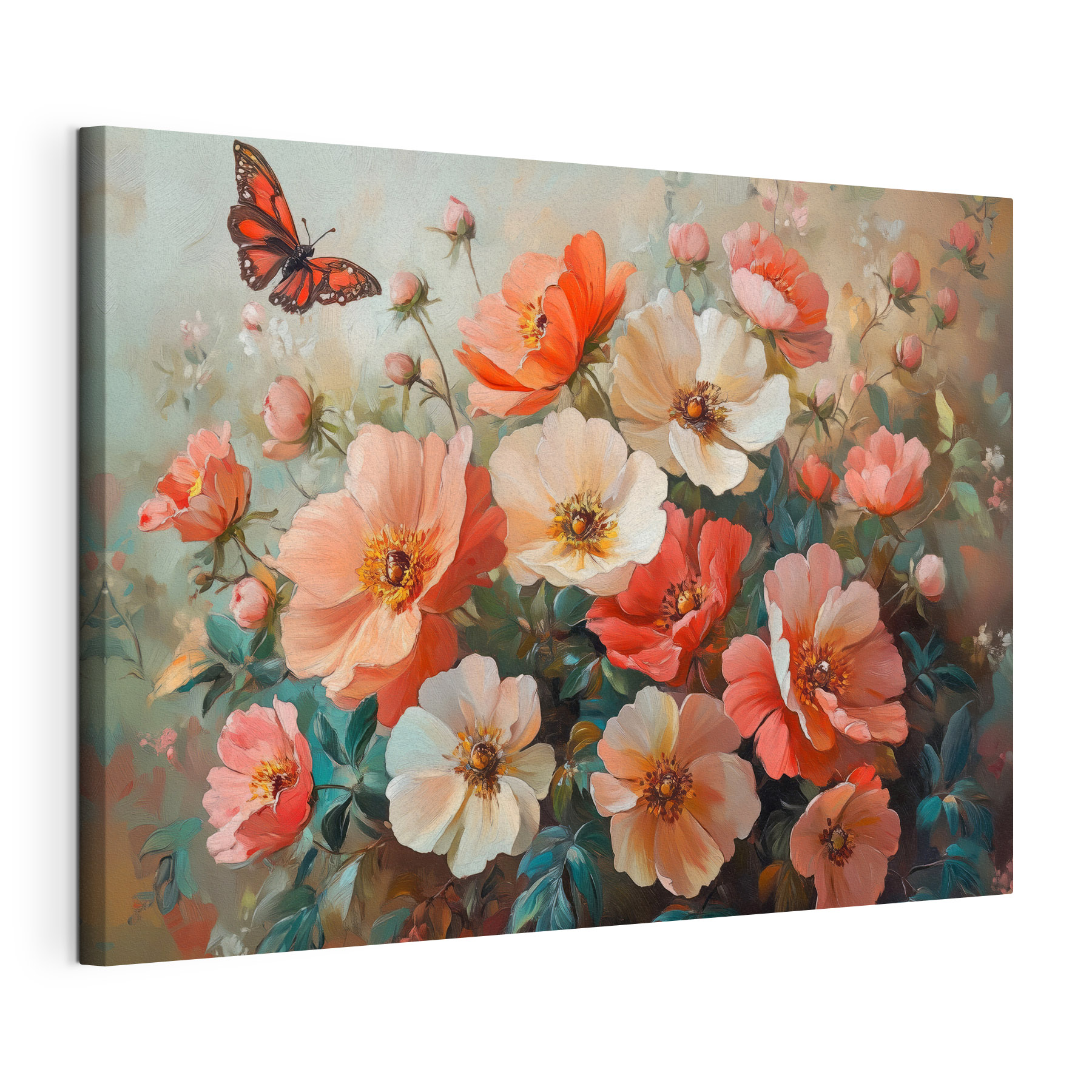 Butterfly flying over a bouquet of flowers