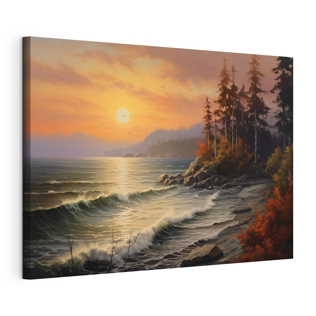 Sunset over a rocky beach