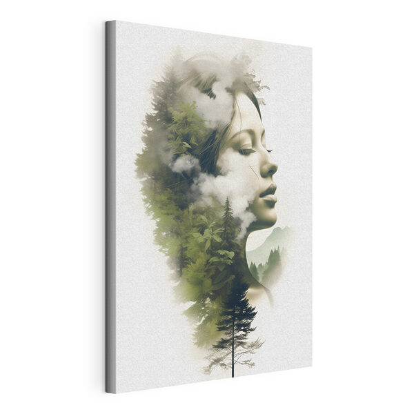 Woman's face with clouds and trees