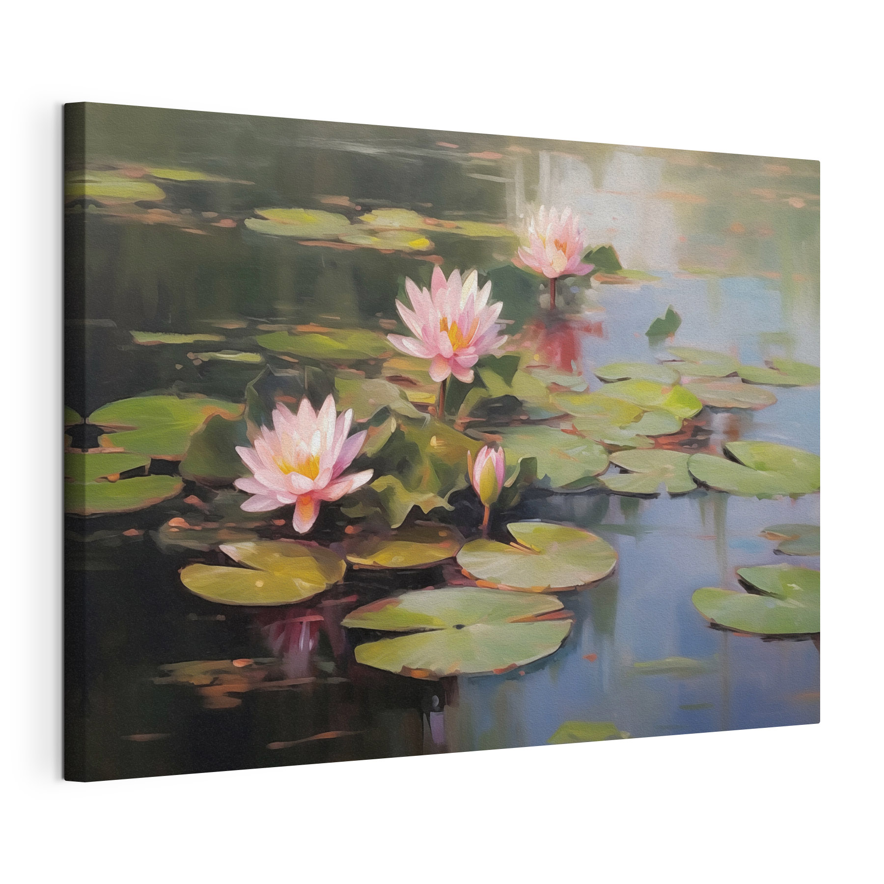 Group of pink flowers on lily pads Group of pink flowers on lily pads