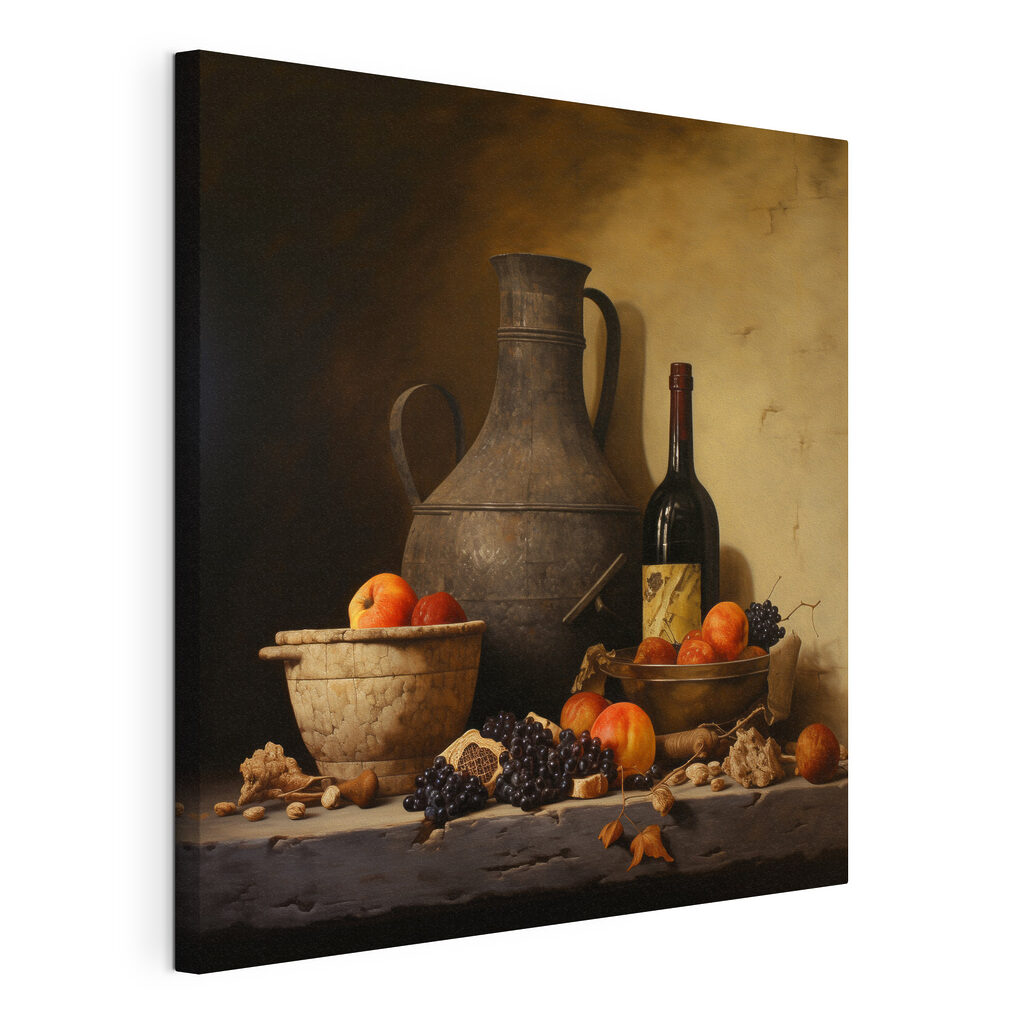 Still life with fruit and a bottle