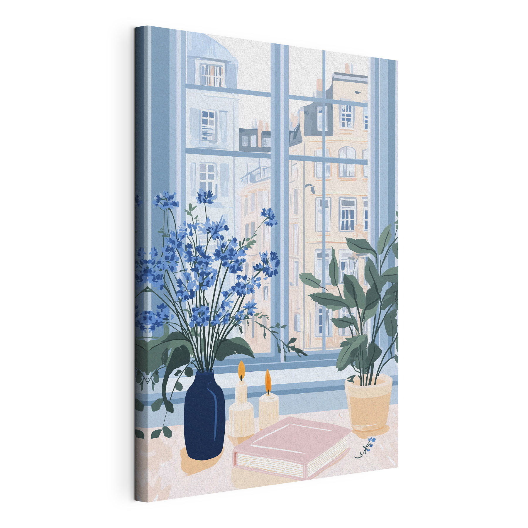 Window with flowers and candles