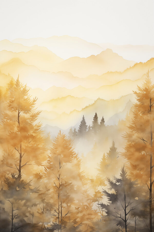 Painting of trees and mountains Painting of trees and mountains