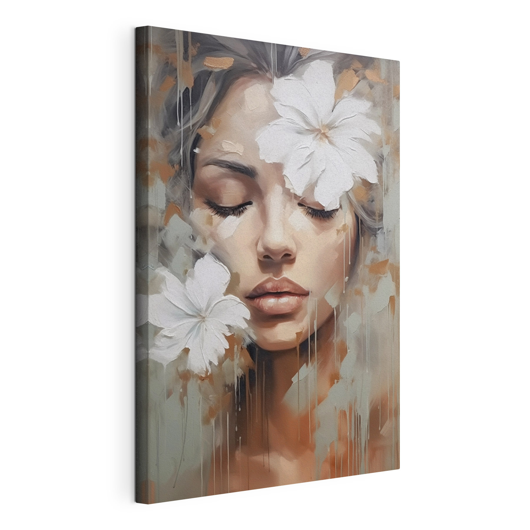 Painting of a woman with white flowers on her head
