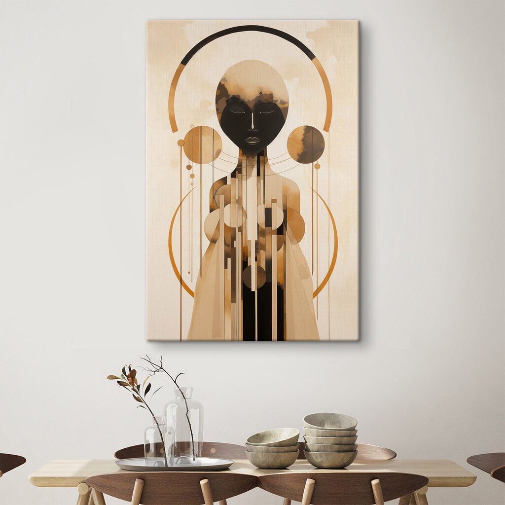 Painting of a woman with circles and lines