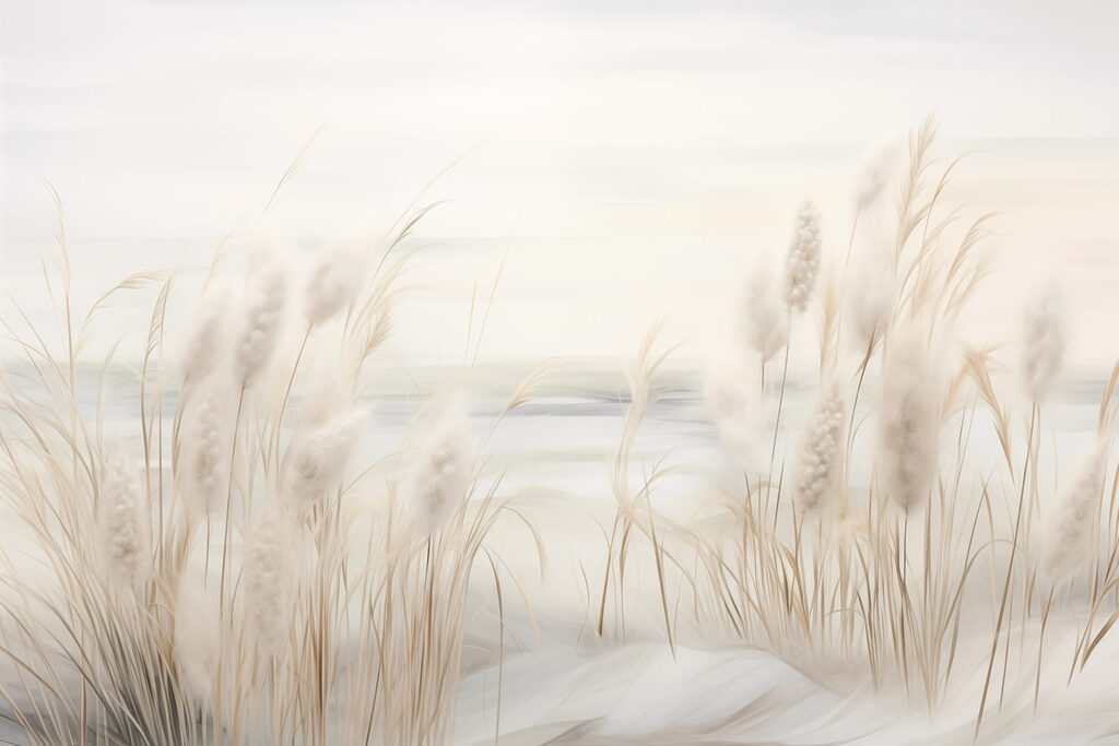 - Serene landscape with soft grasses