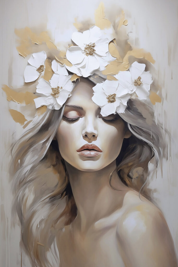 Painting of a woman with flowers in her hair Painting of a woman with flowers in her hair