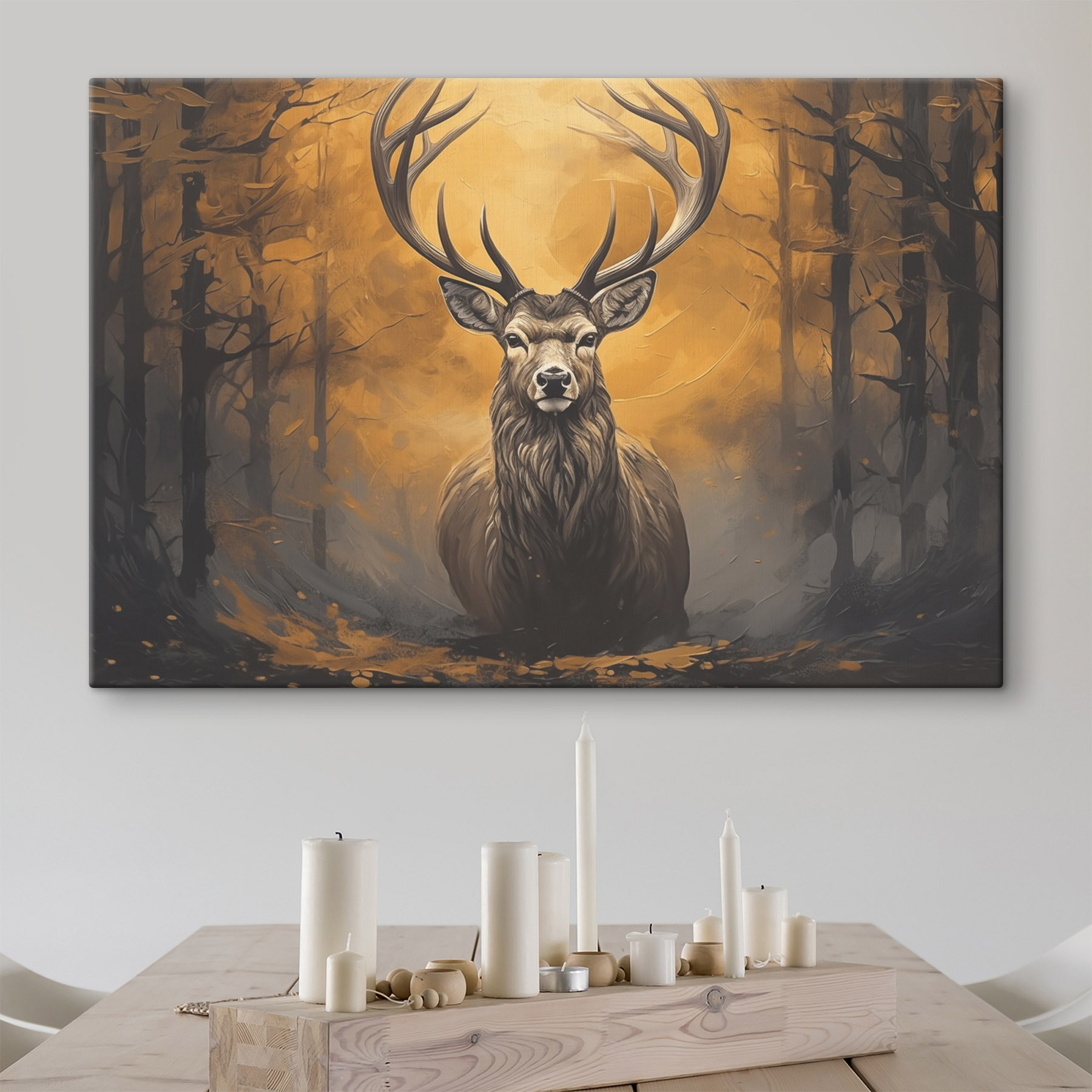 Painting of a deer in the woods
