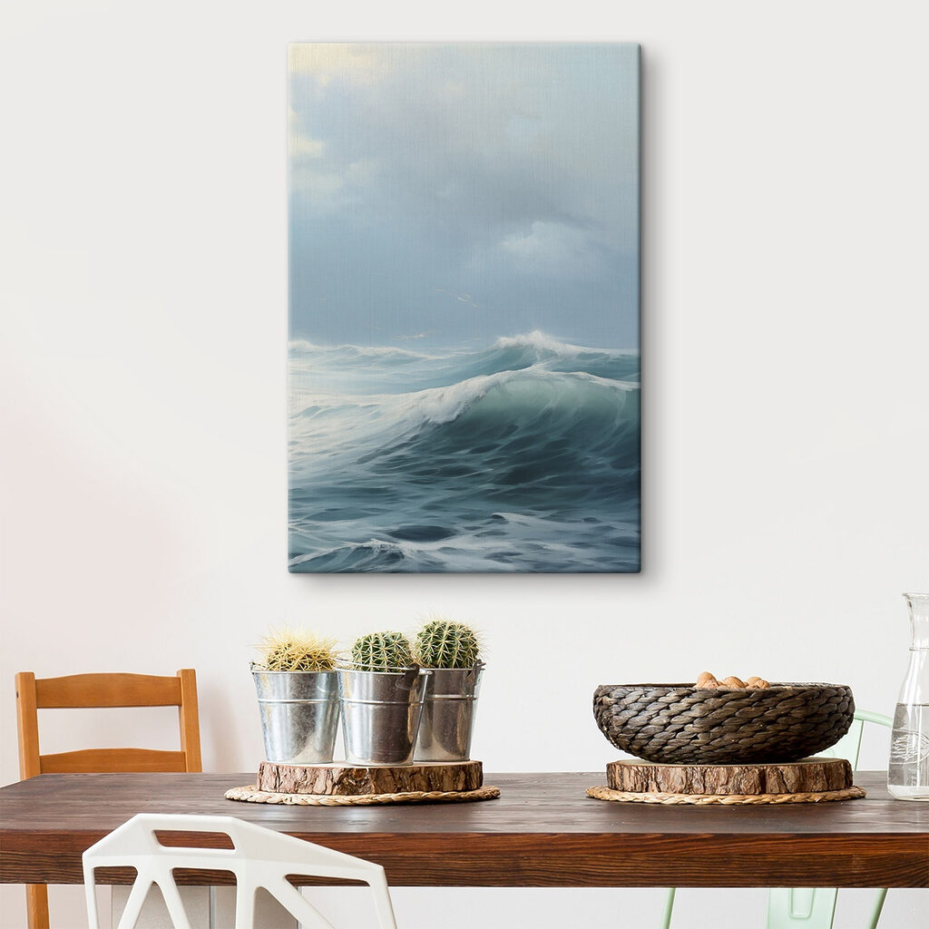 Waves in the ocean with clouds