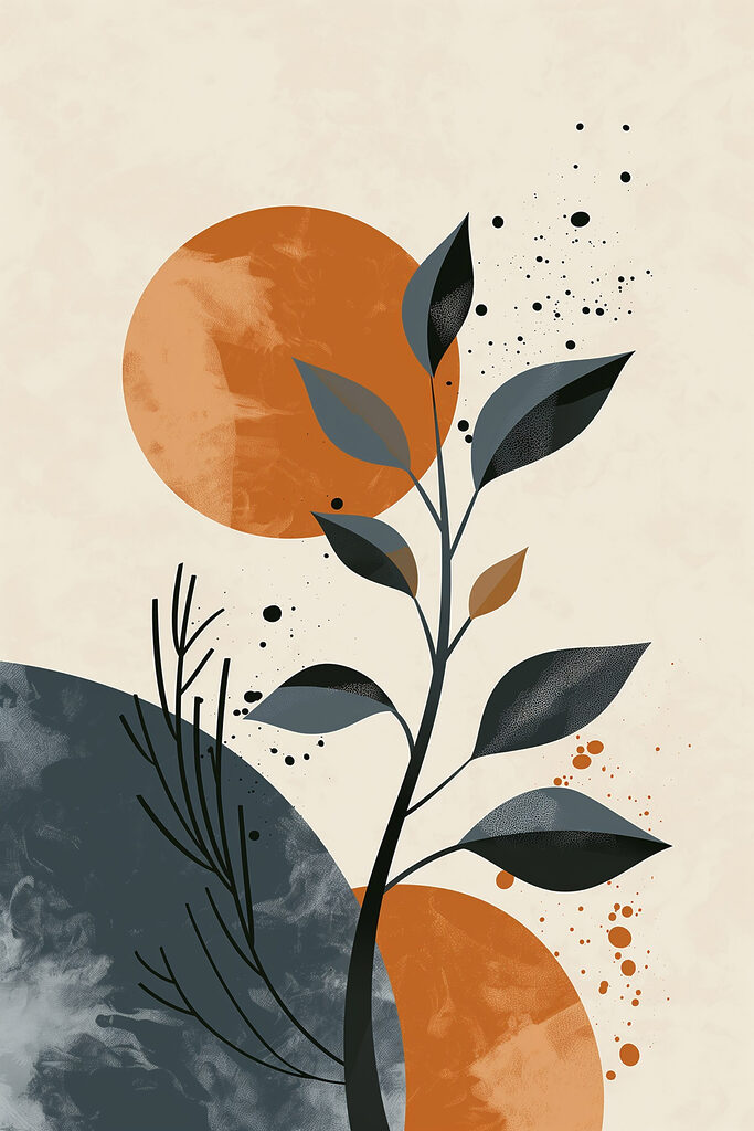 Plant with leaves and orange circles Plant with leaves and orange circles