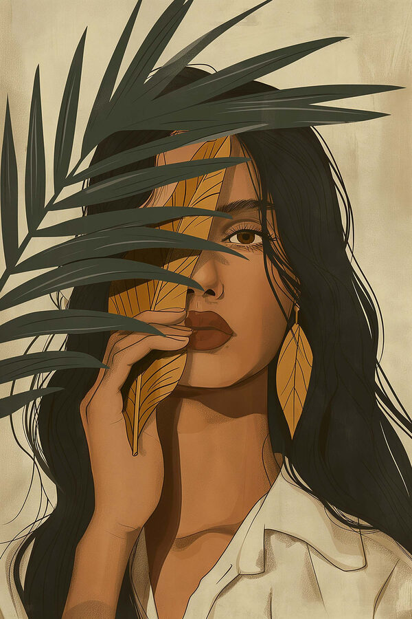 Woman holding a leaf over her face Woman holding a leaf over her face