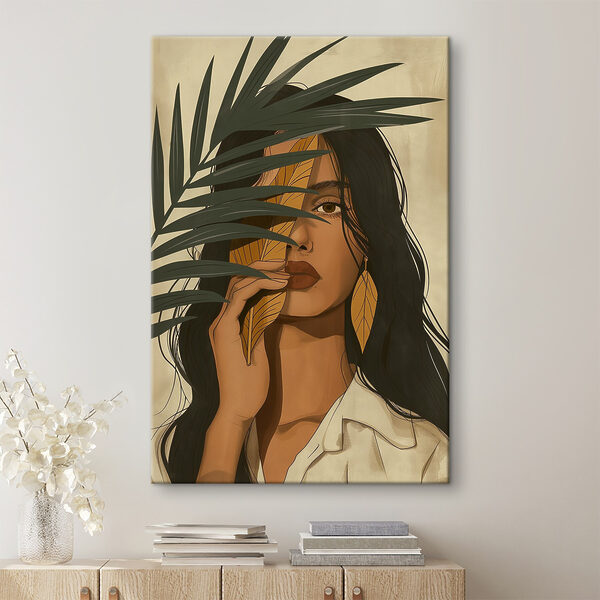 Woman holding a leaf over her face Woman holding a leaf over her face