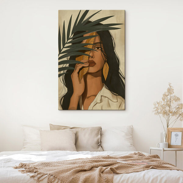 Woman holding a leaf over her face Woman holding a leaf over her face