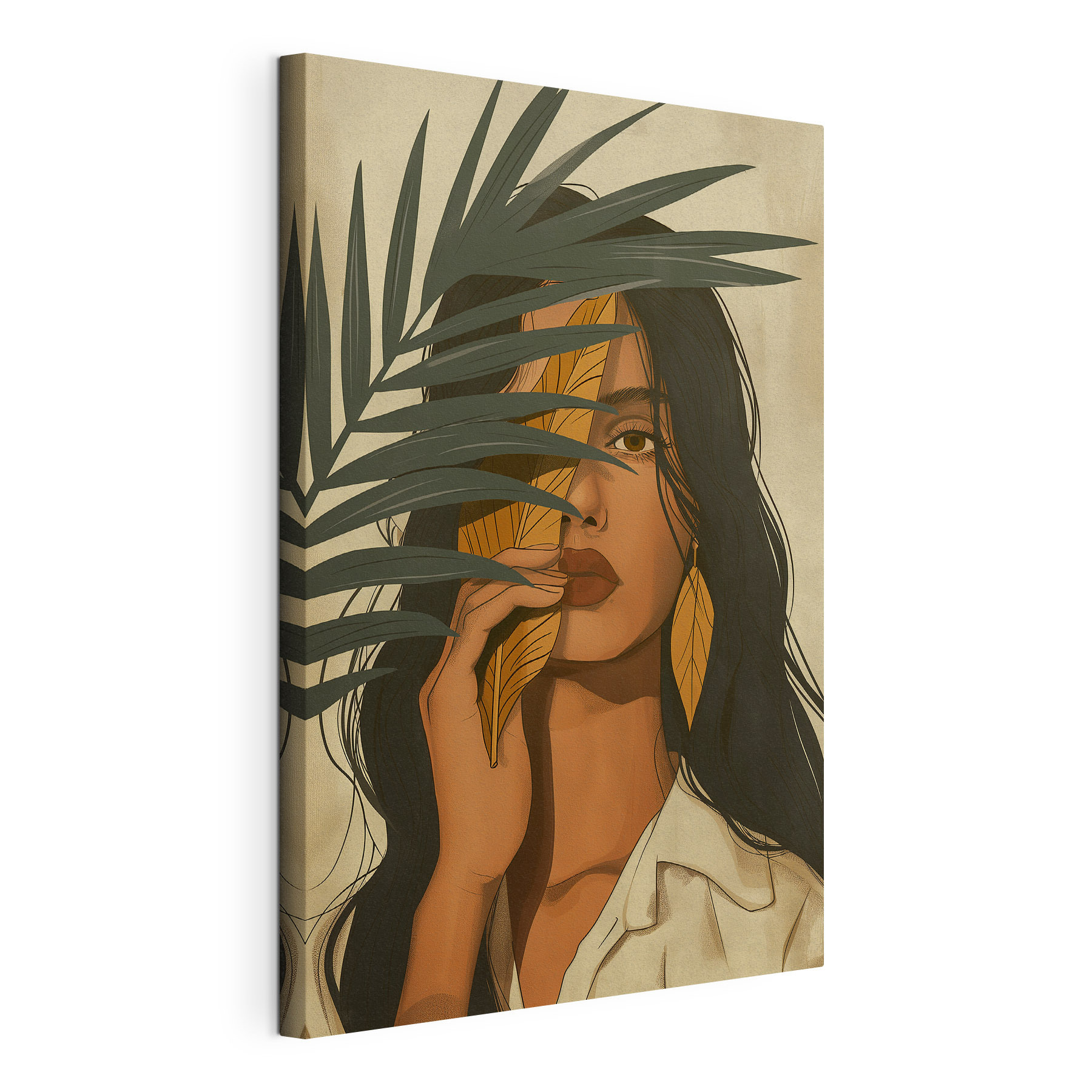Woman holding a leaf over her face Woman holding a leaf over her face