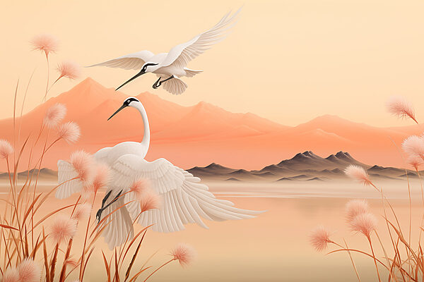Birds flying over water