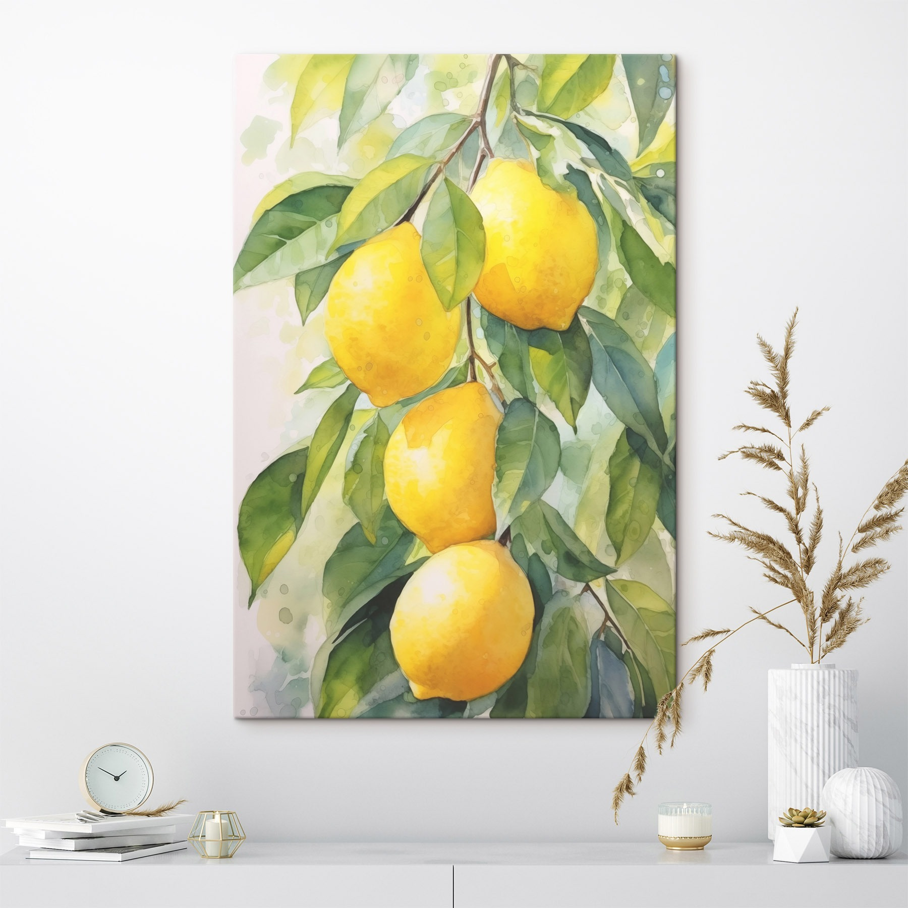 Watercolor of lemons on a tree