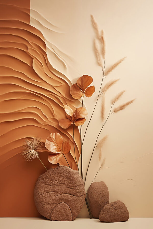 Brown and white wall with brown and white waves and flowers Brown and white wall with brown and white waves and flowers