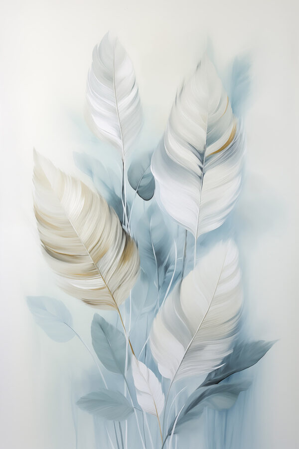 Painting of white and blue feathers Painting of white and blue feathers