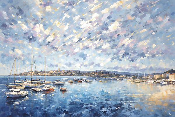 Painting of boats on water