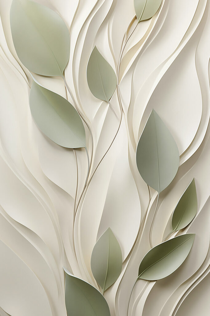 White and green paper cutout with leaves