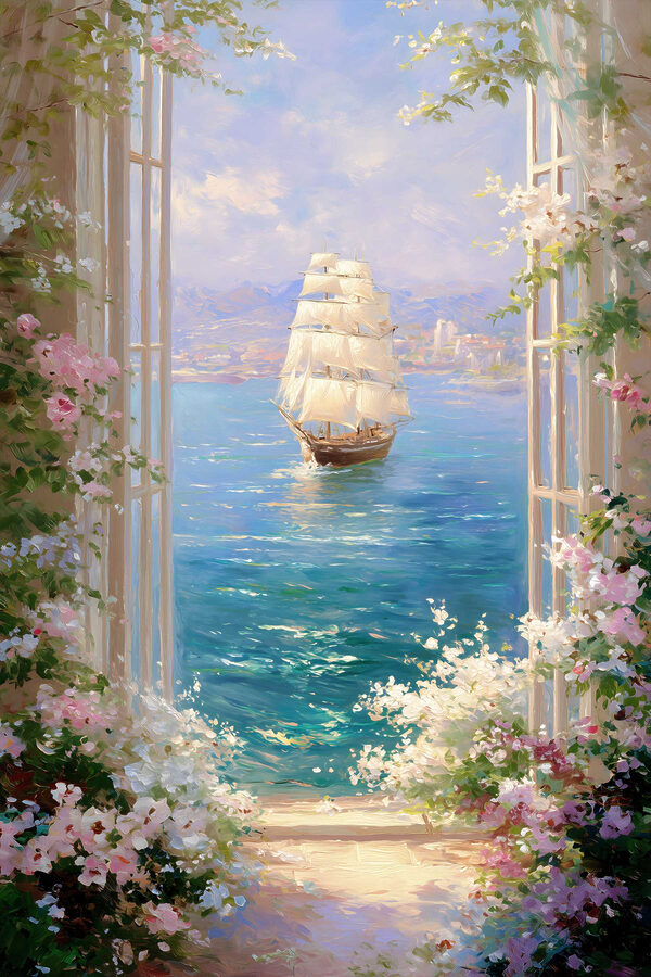 Painting of a ship in the water