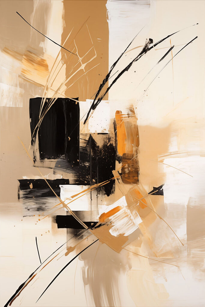 Painting of black and white squares and lines
