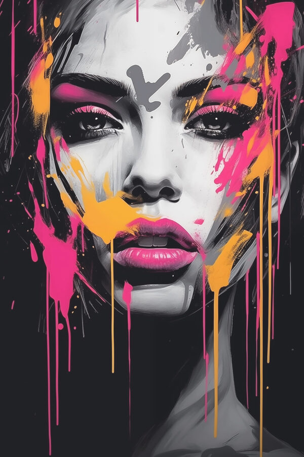 Woman with pink and yellow paint on her face