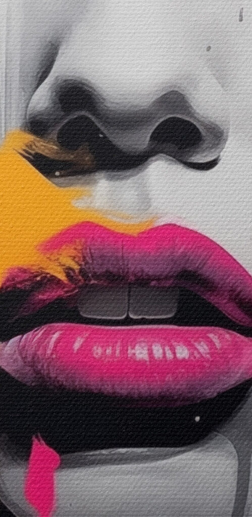 Woman with pink and yellow paint on her face