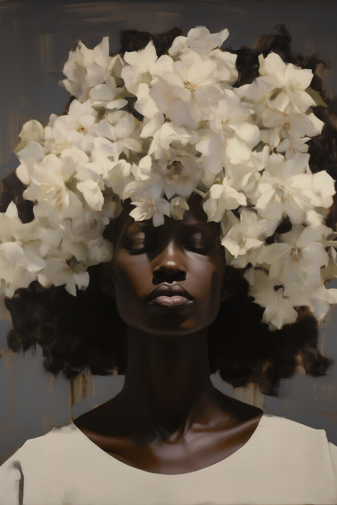 Woman with flowers on her head