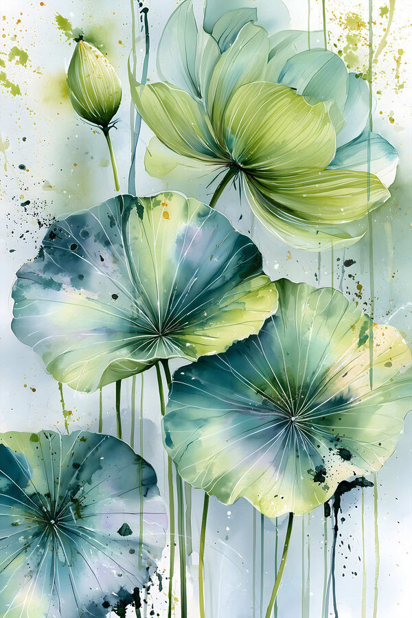 Painting of green and blue leaves Painting of green and blue leaves