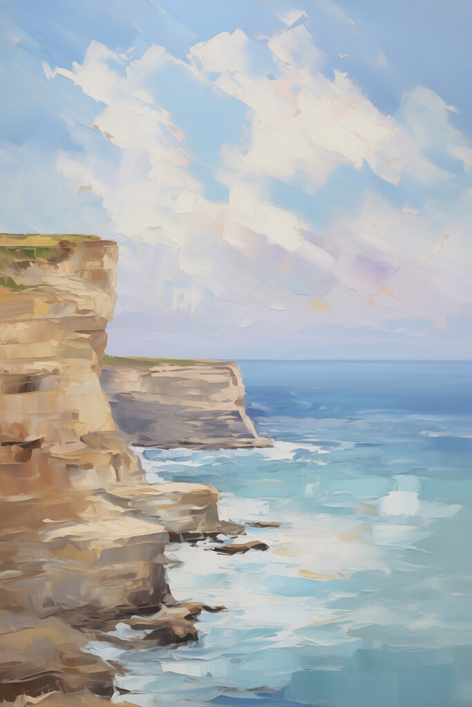 Painting of a cliff by the ocean
