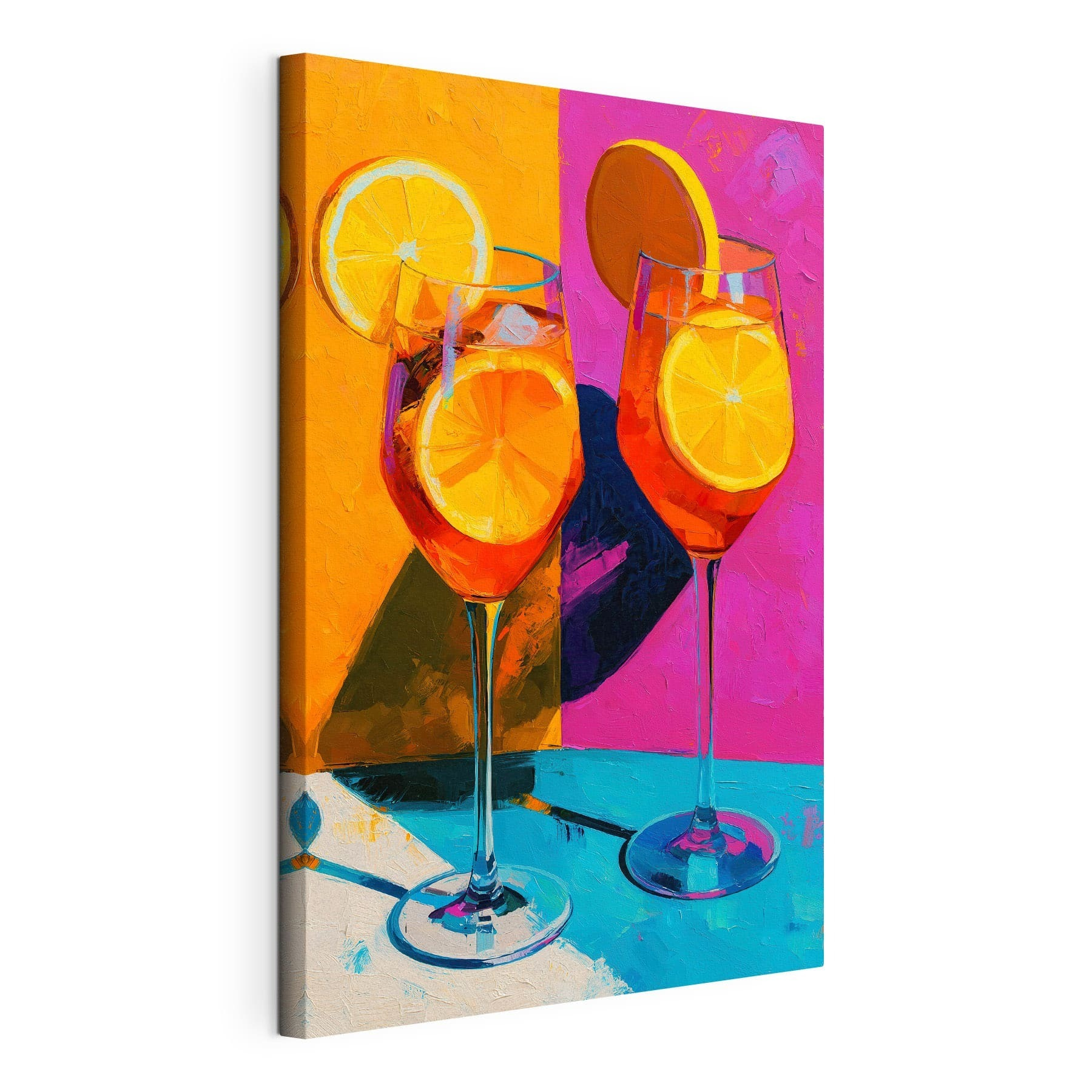 Two glasses of orange juice with lemon slices Two glasses of orange juice with lemon slices
