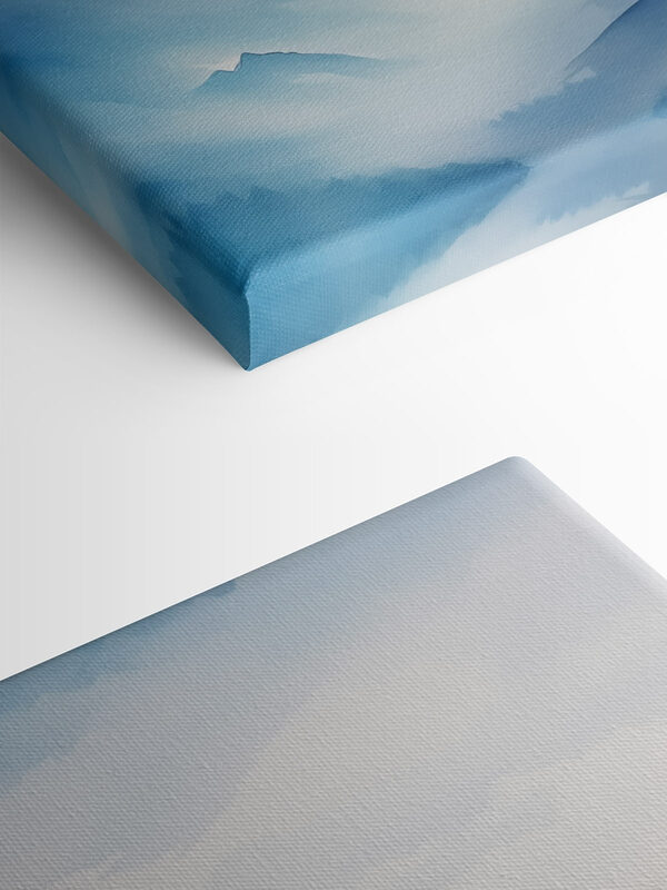 Painting of mountains and fog