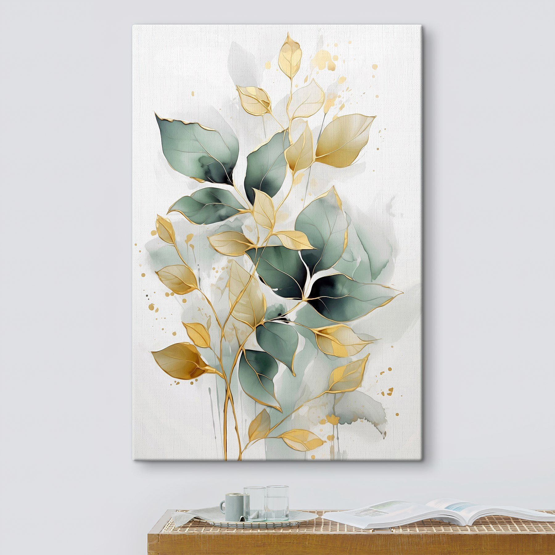 Painting of leaves on a white background