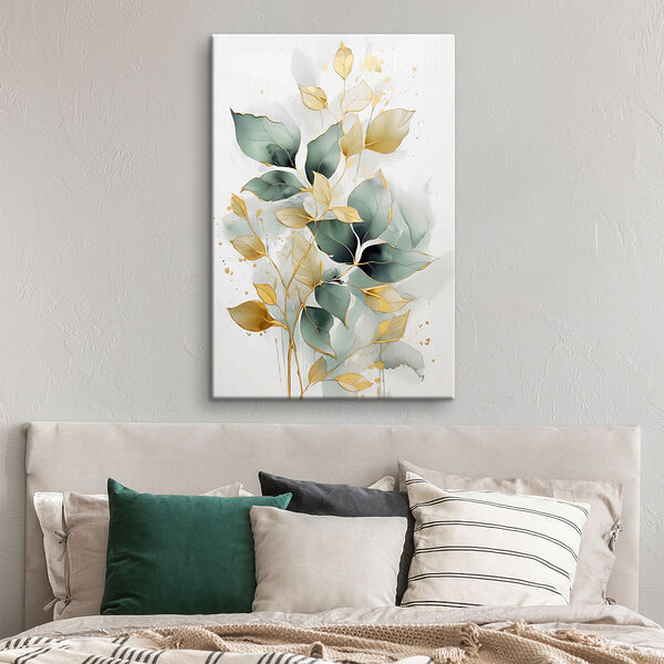 Painting of leaves on a white background