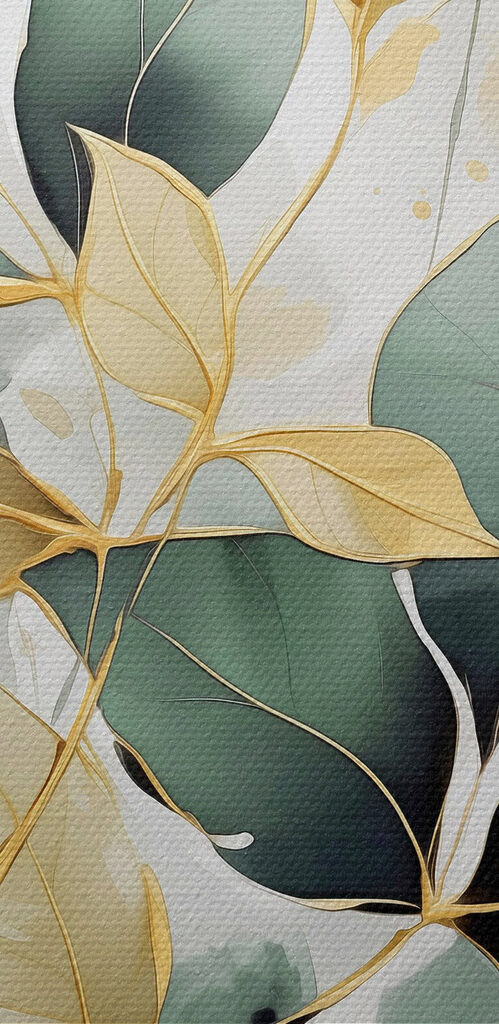 Painting of leaves on a white background