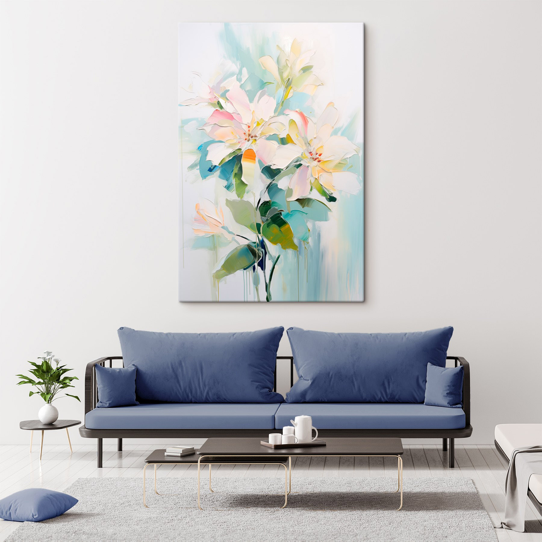 Painting of flowers on a white surface