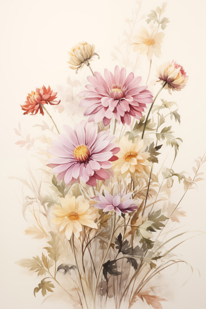 Painting of flowers on a white background Painting of flowers on a white background