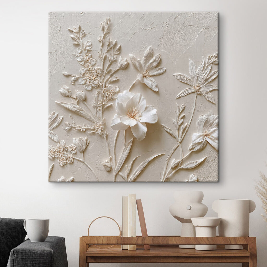 White flower embroidery on a white surface
