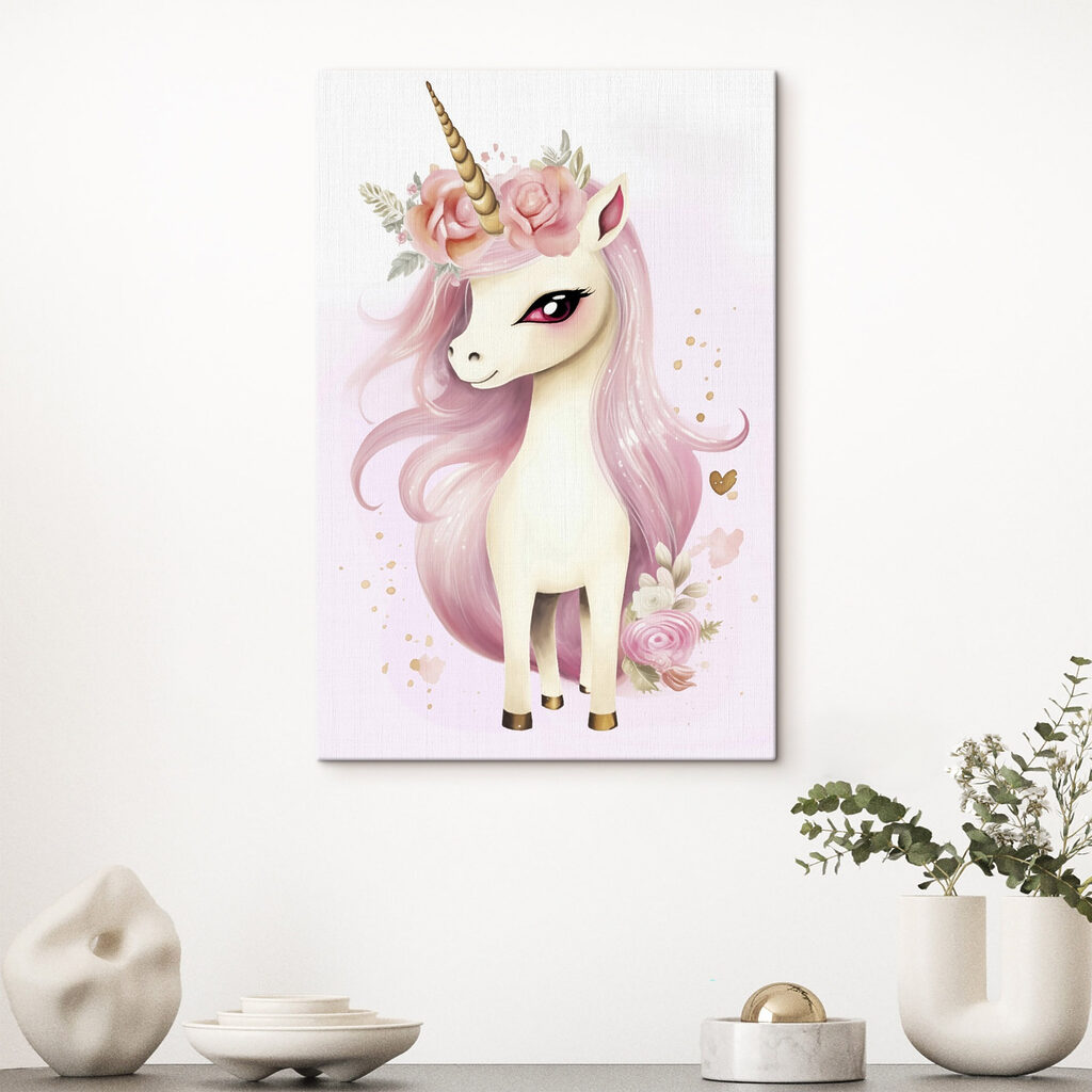 Unicorn with pink hair and flowers Unicorn with pink hair and flowers