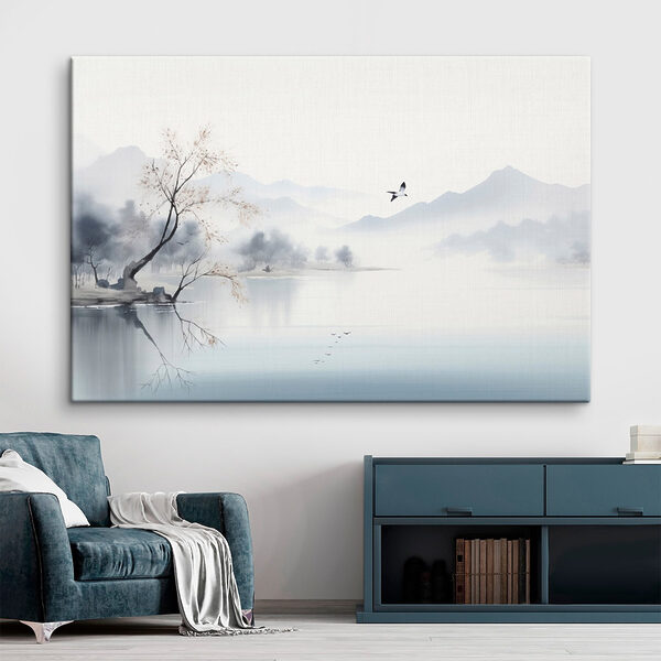 Bird flying over a lake