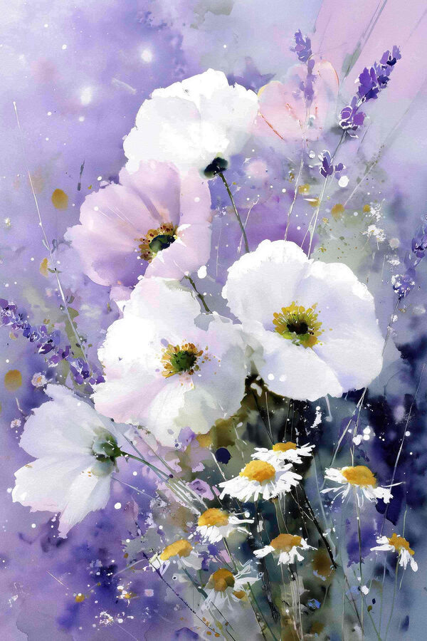 Painting of flowers in a purple background Painting of flowers in a purple background
